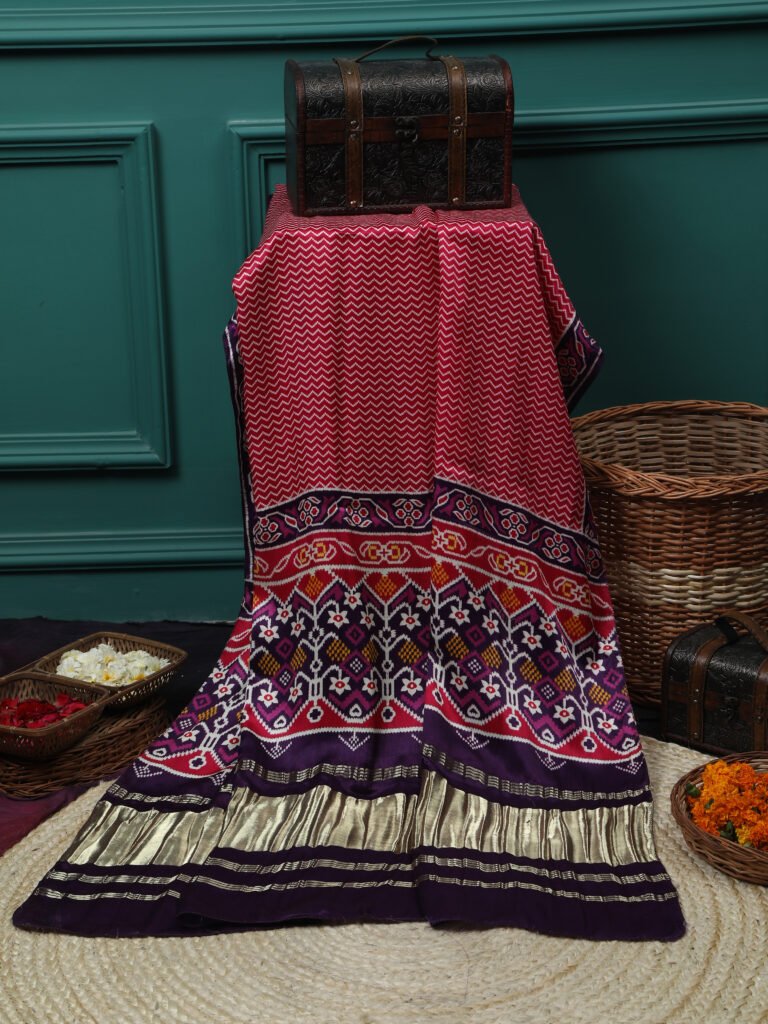 PURPLE & RANI IKKAT PATOLA PRINT DUPATTA