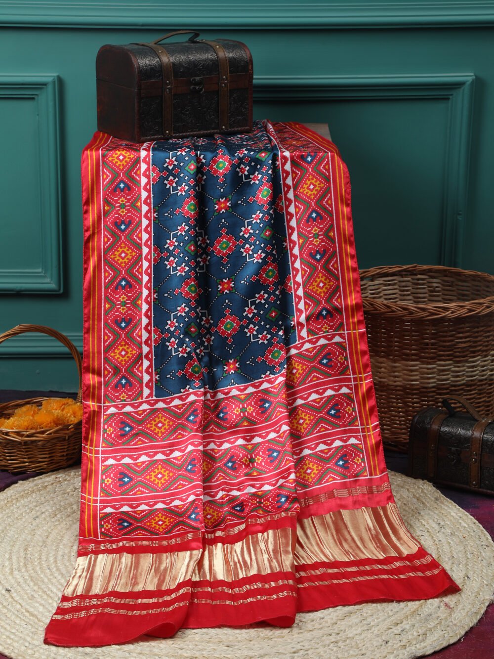 RED & BLUE IKKAT PATOLA PRINT DUPATTA