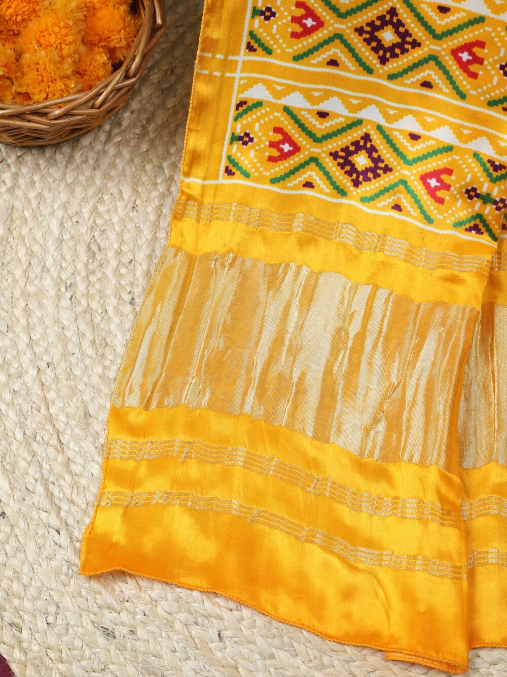 YELLOW & MAROON IKKAT PATOLA PRINT DUPATTA - Image 7