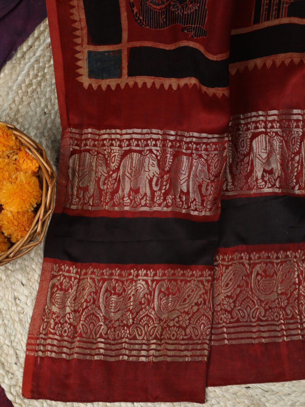 RUST RED COLOUR AJRAKH HAND BLOCK COW PRINT DUPATTA - Image 7