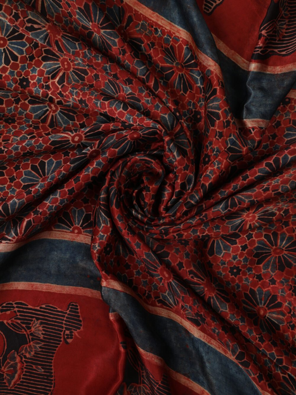 RUST RED COLOUR AJRAKH HAND BLOCK COW PRINT DUPATTA - Image 6