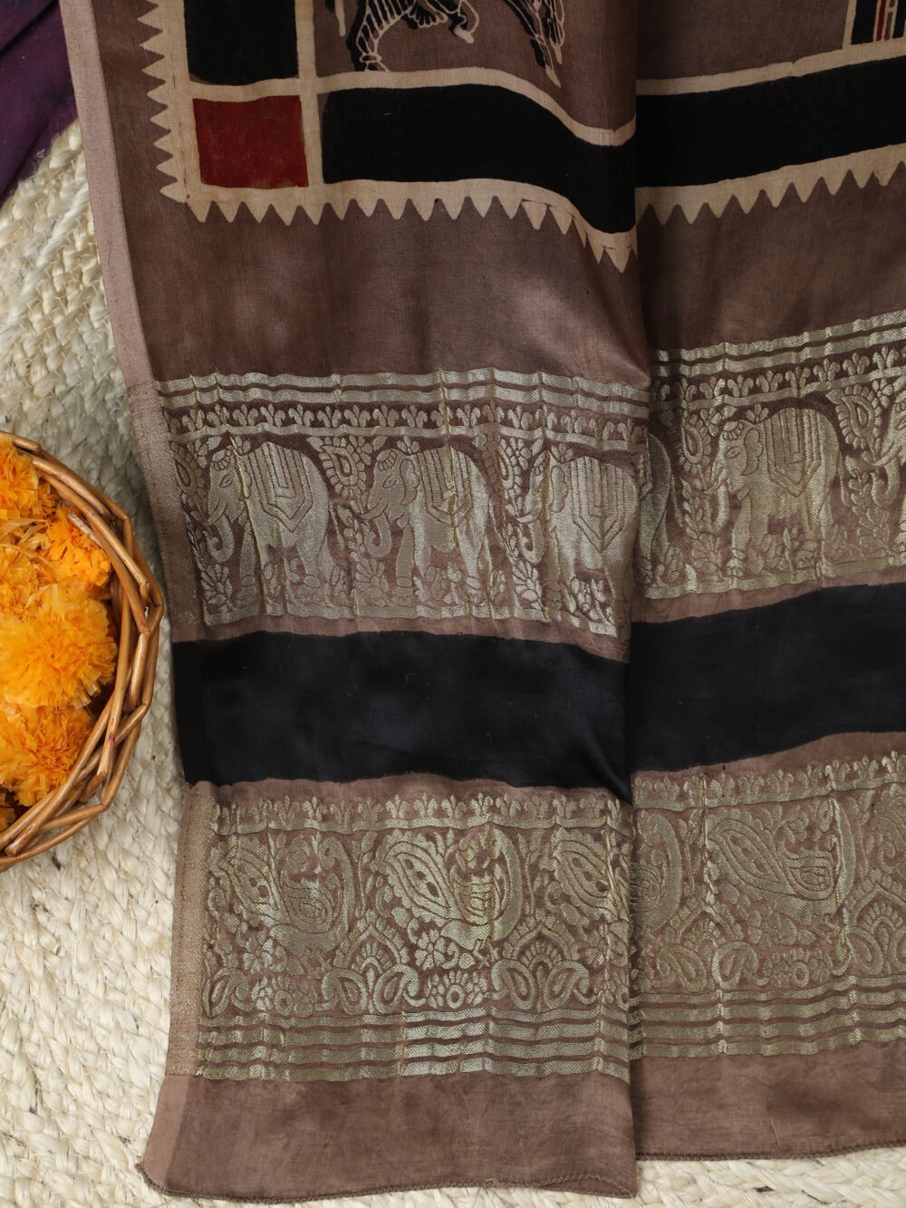 EARTHY BROWN COLOUR AJRAKH HAND BLOCK COW PRINT DUPATTA - Image 7