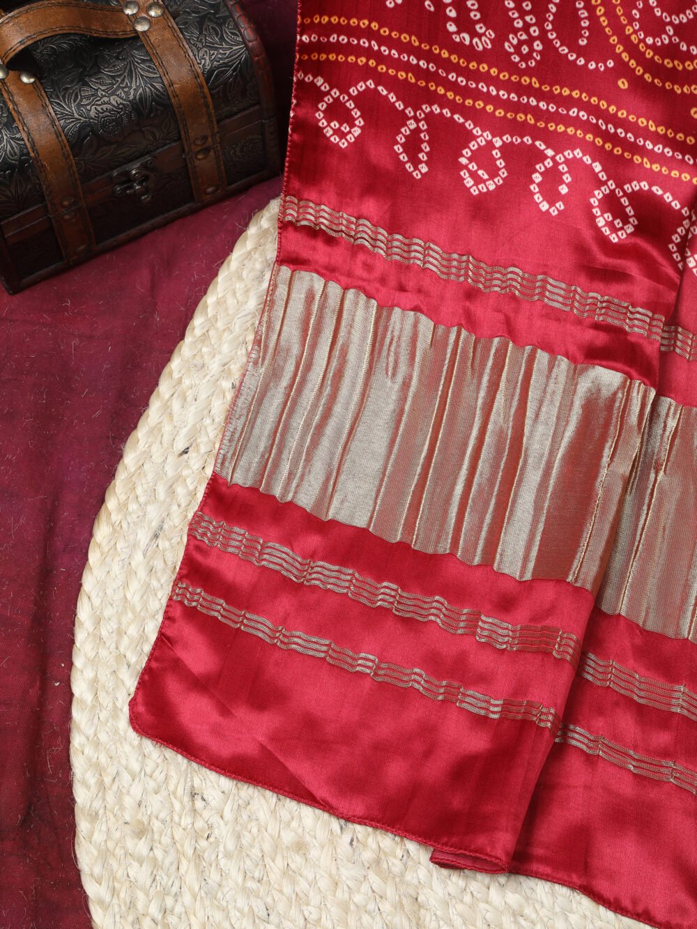 MAROON & CREAM BANDHANI PRINT DUPATTA - Image 8