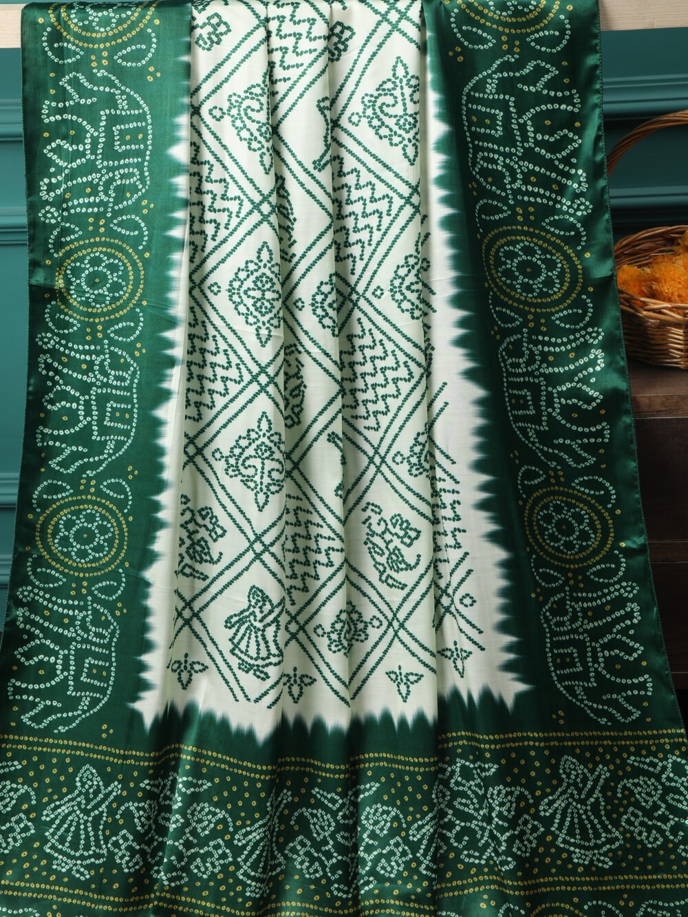 RANI & CREAM BANDHANI PRINT DUPATTA - Image 8