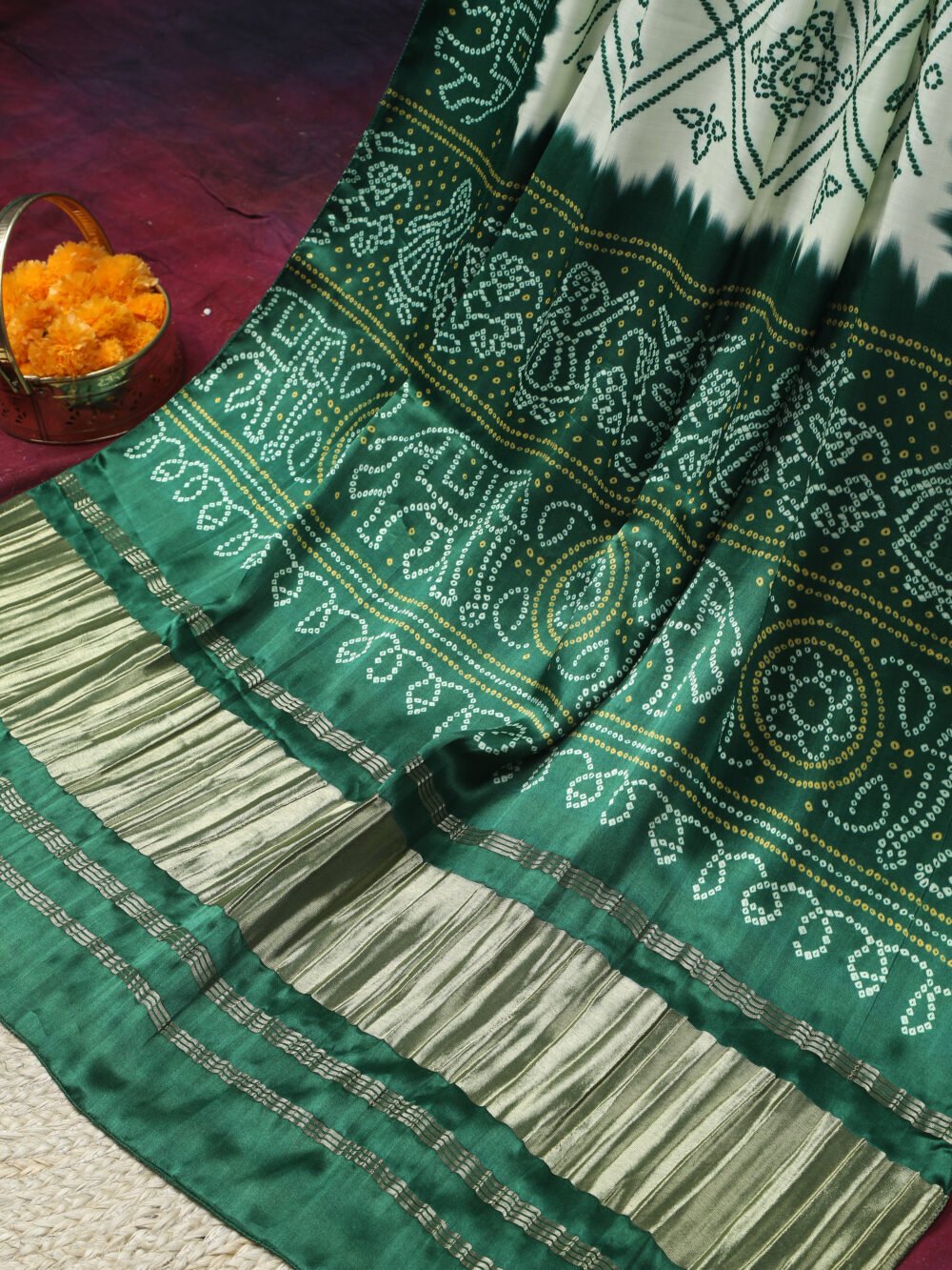 RANI & CREAM BANDHANI PRINT DUPATTA - Image 7