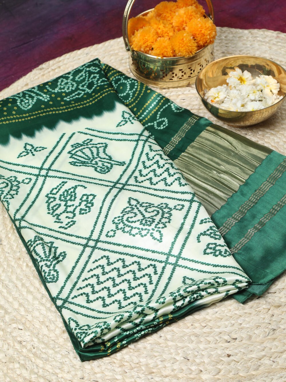 RANI & CREAM BANDHANI PRINT DUPATTA - Image 5