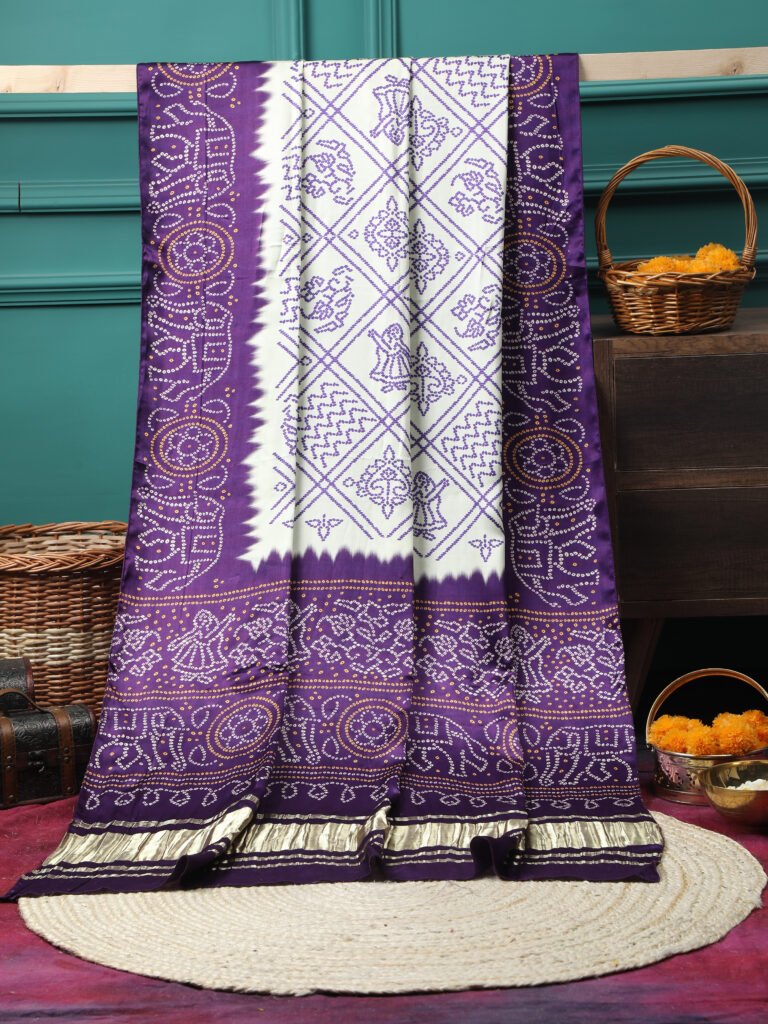 PUREPLE & CREAM BANDHANI PRINT DUPATTA