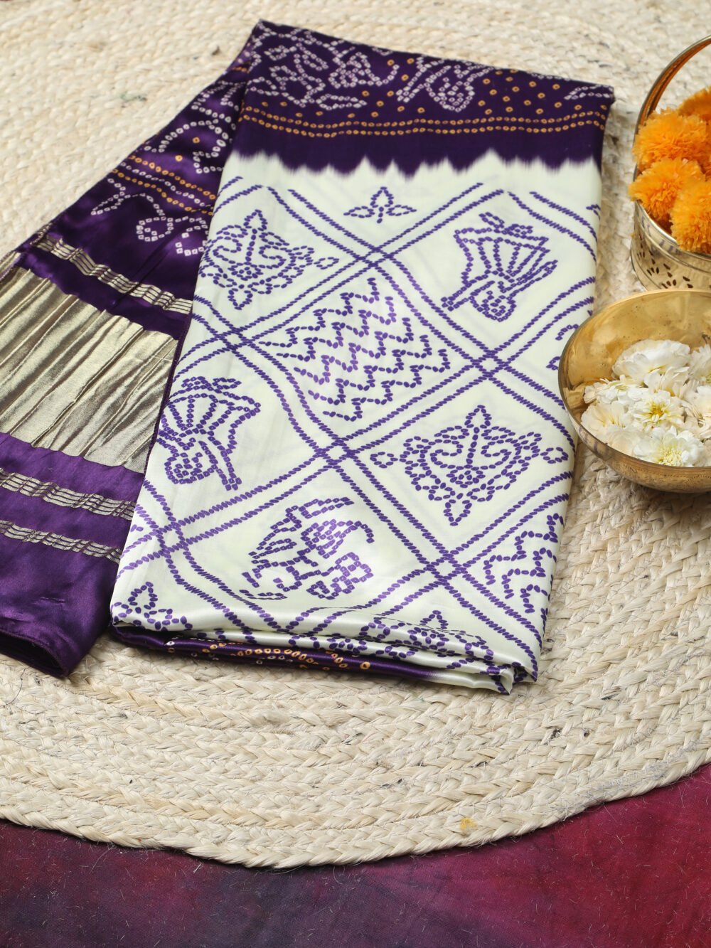 PUREPLE & CREAM BANDHANI PRINT DUPATTA - Image 6