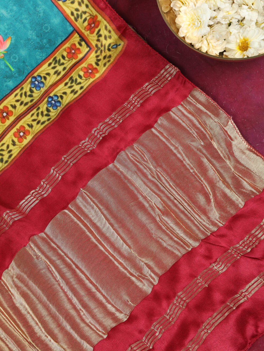 MAROON & BLUE SHRINATHIJI PICHWAI PRINT DUPATTA - Image 6