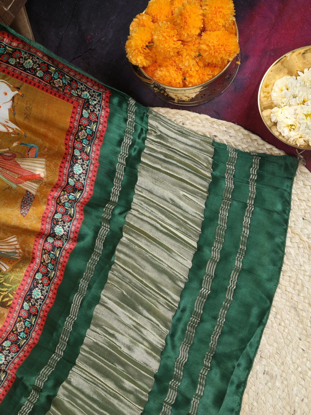 GREEN & YELLOW PICHWAI PRINT RADHA  KRISHNA DUPATTA - Image 7