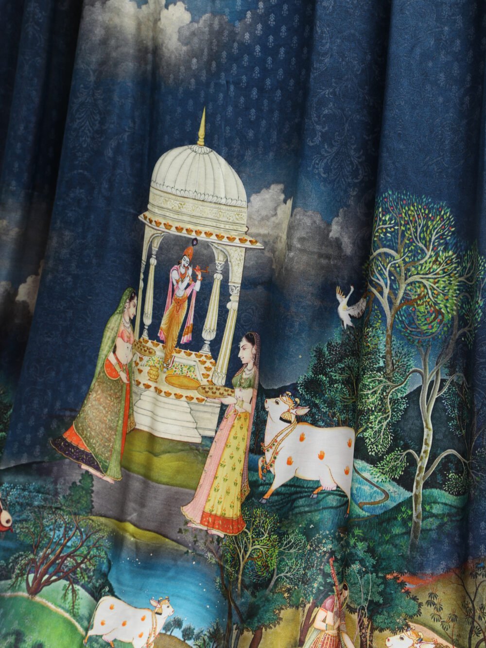 RED & BLUE PICHWAI PRINT RADHA  KRISHNA DUPATTA - Image 7
