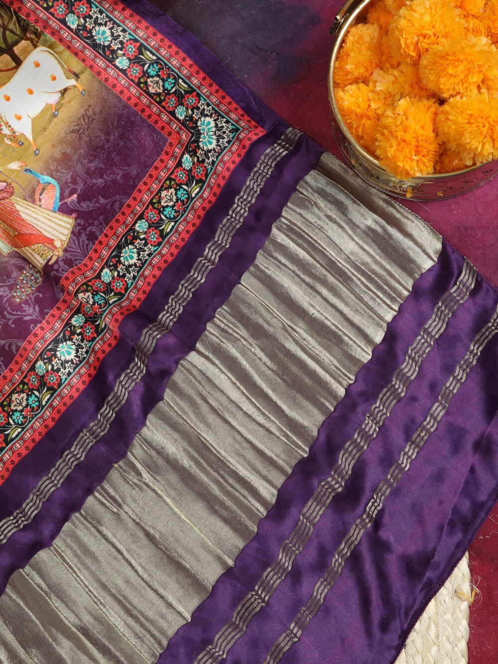 PURPLE PICHWAI KRISHNA PRINT DUPATTA - Image 7