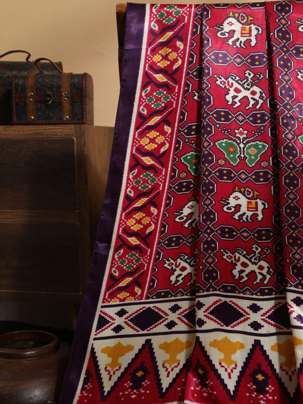 PURPLE& RANI  IKKAT PATOLA PRINT DUPATTA - Image 5