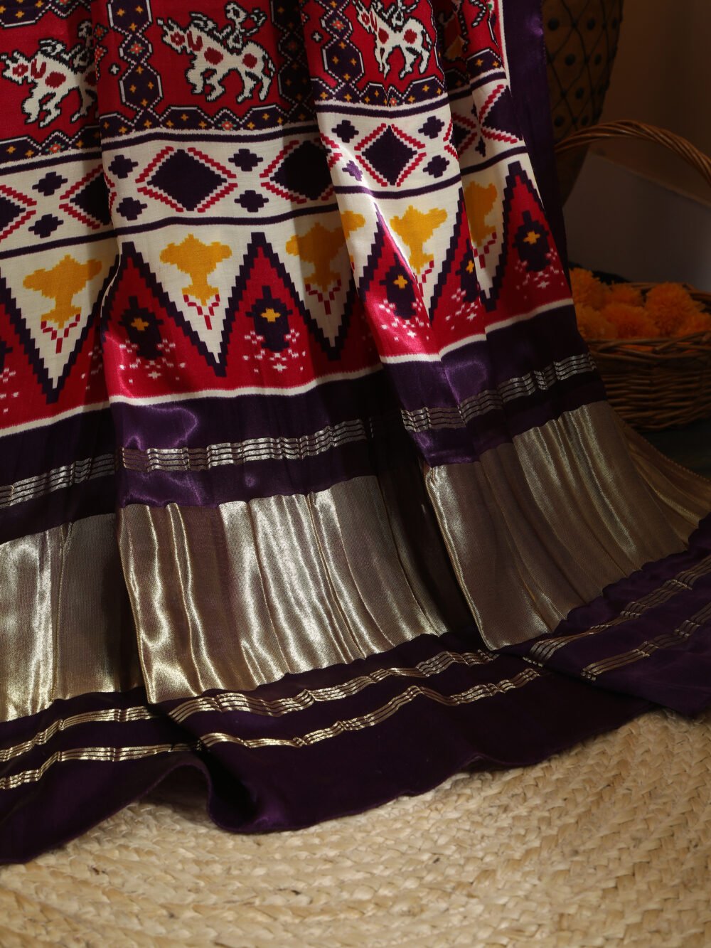 PURPLE& RANI  IKKAT PATOLA PRINT DUPATTA - Image 7