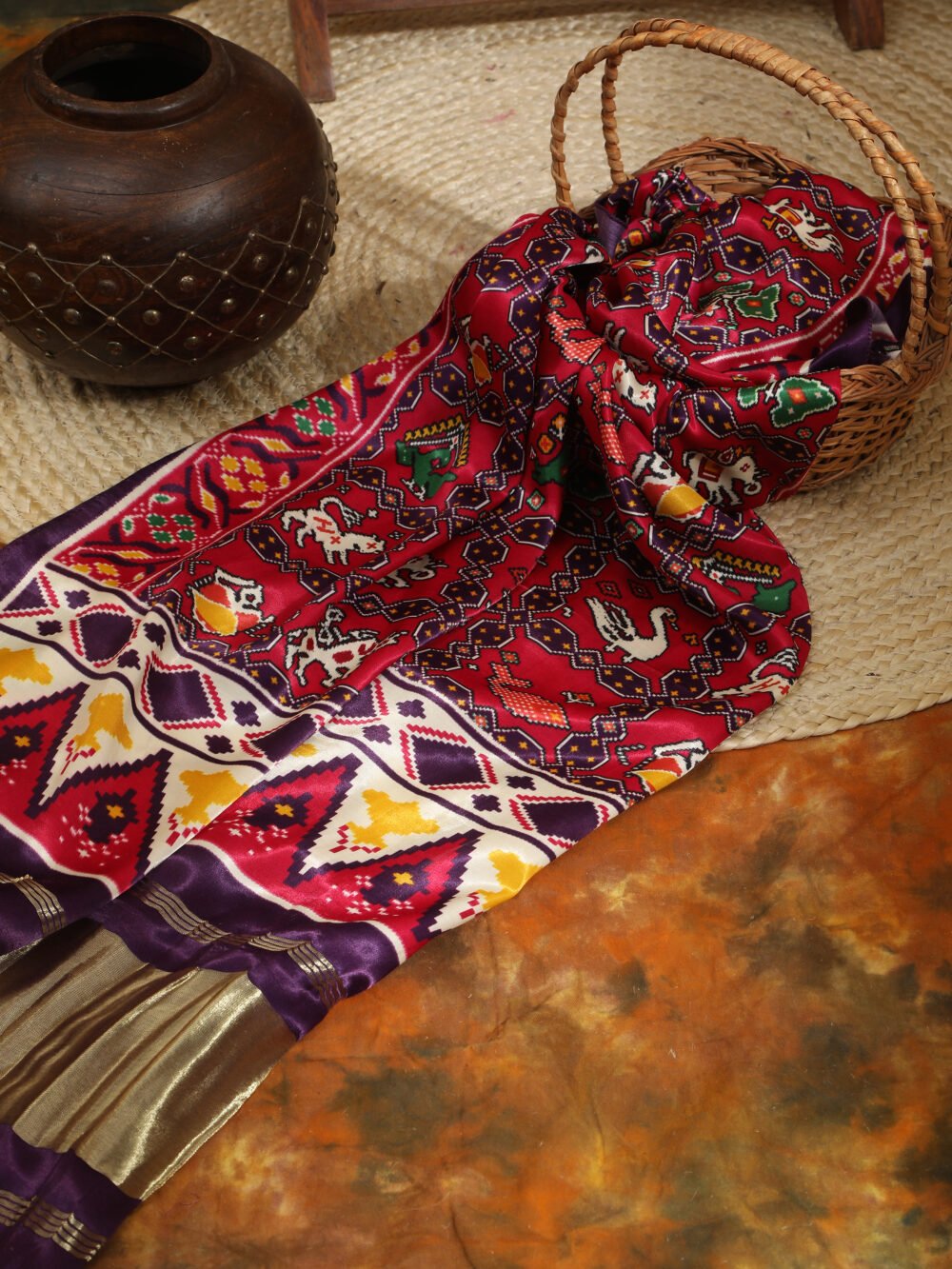 PURPLE& RANI  IKKAT PATOLA PRINT DUPATTA - Image 8