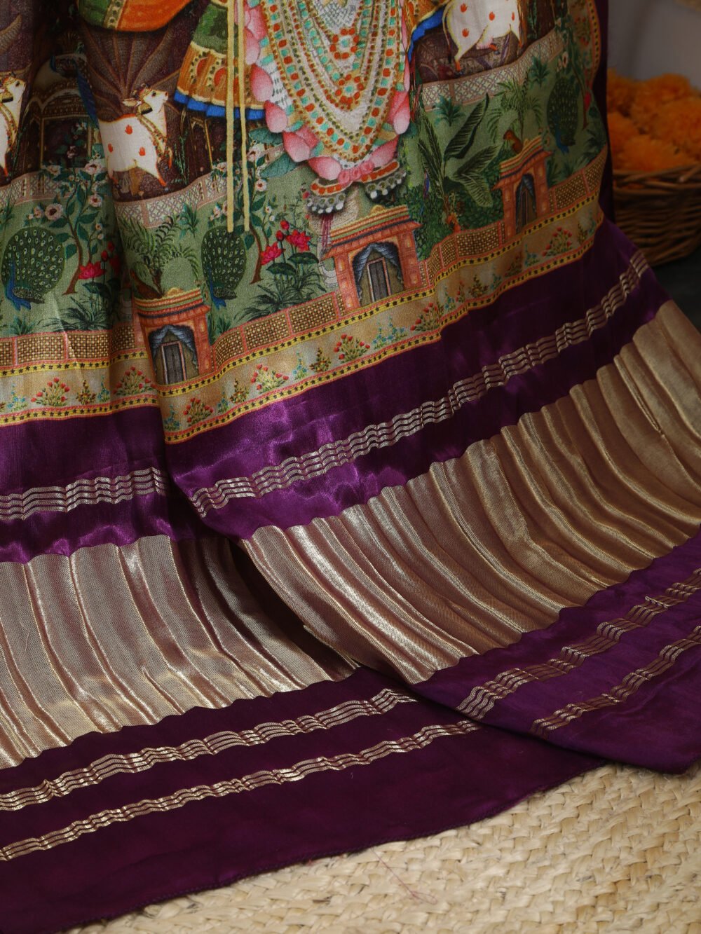 Purple  Pichwai With Kalamkari Dupatta - Image 4