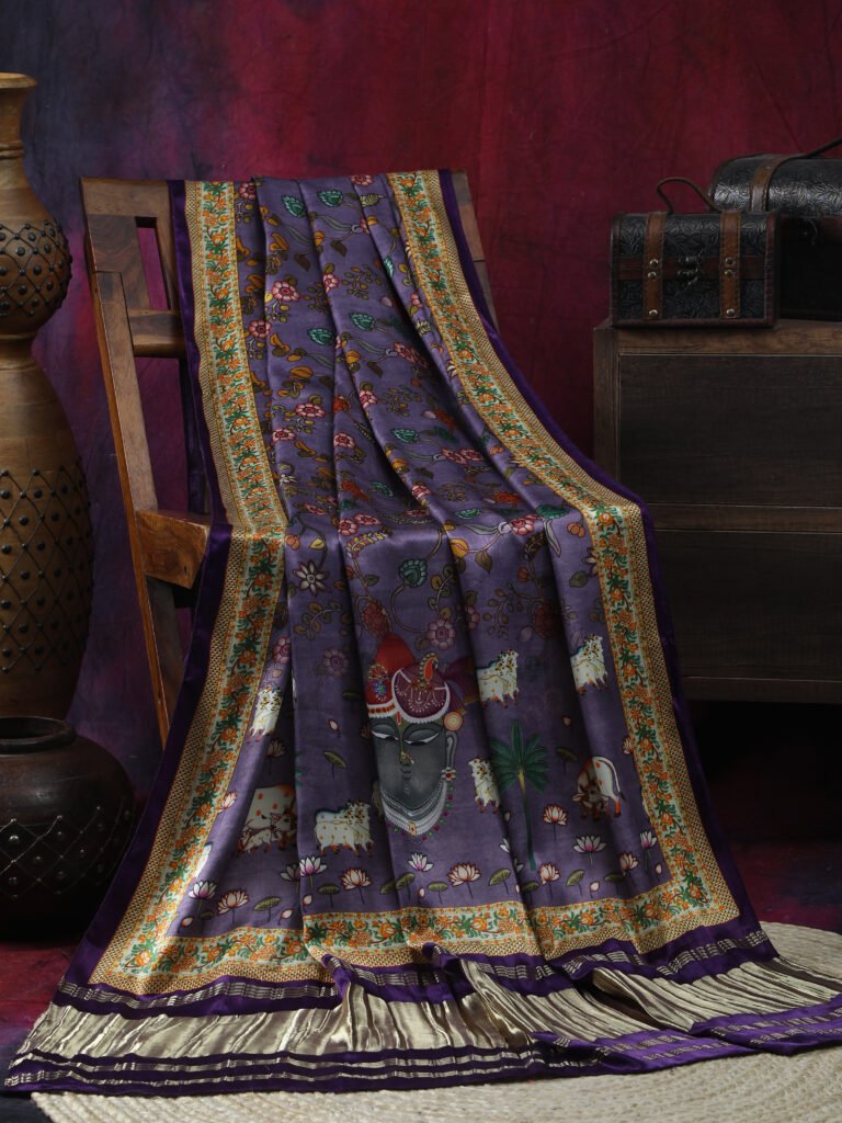 Purple Pichwai With Kalamkari Dupatta