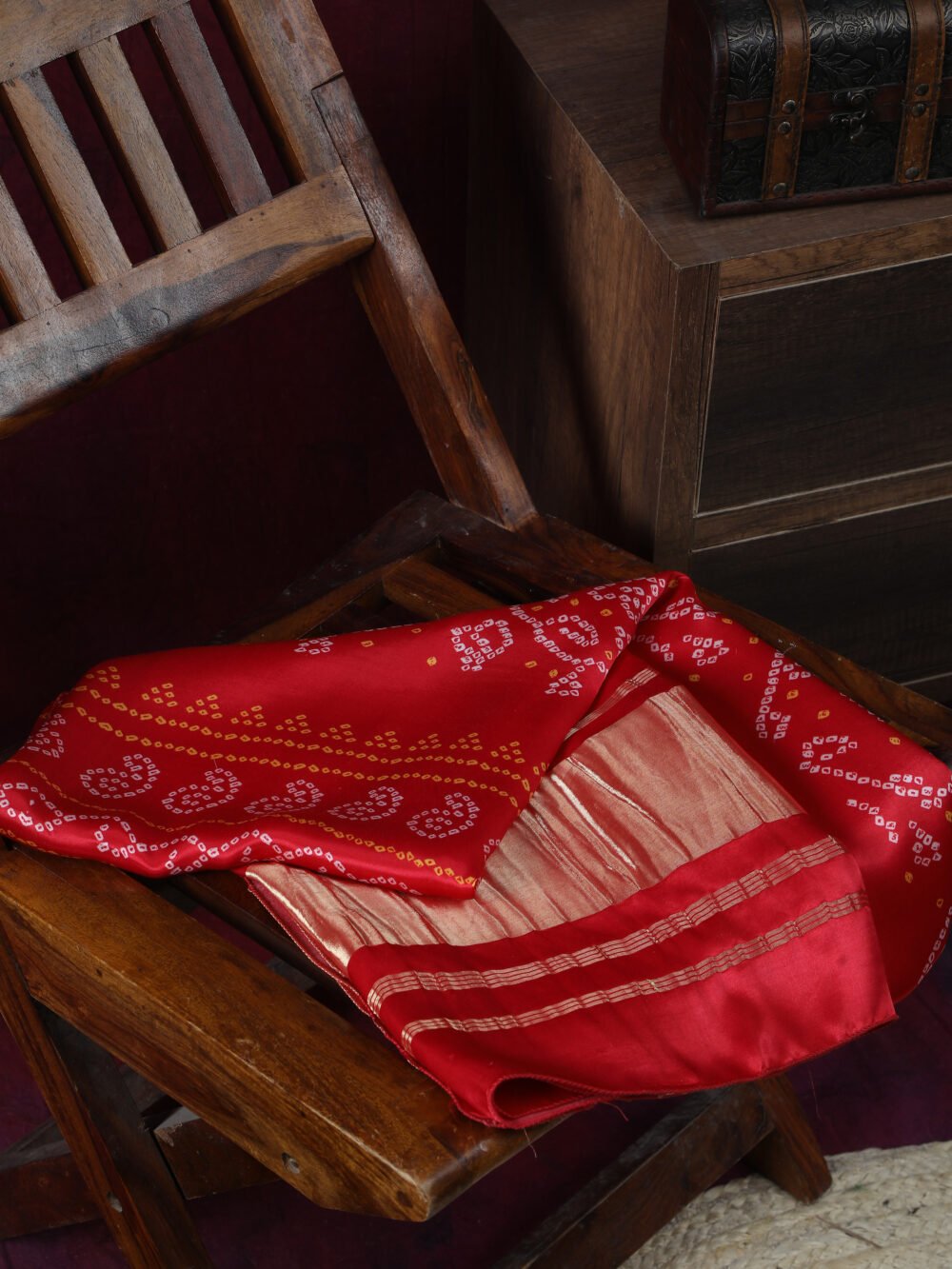 RED BANDHANI PRINT DUPATTA - Image 4