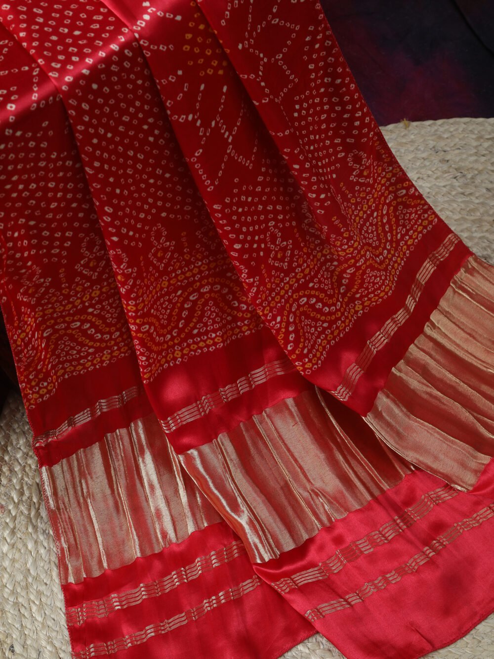 RED SURYAMUKHI BANDHANI PRINT DUPATTA - Image 9