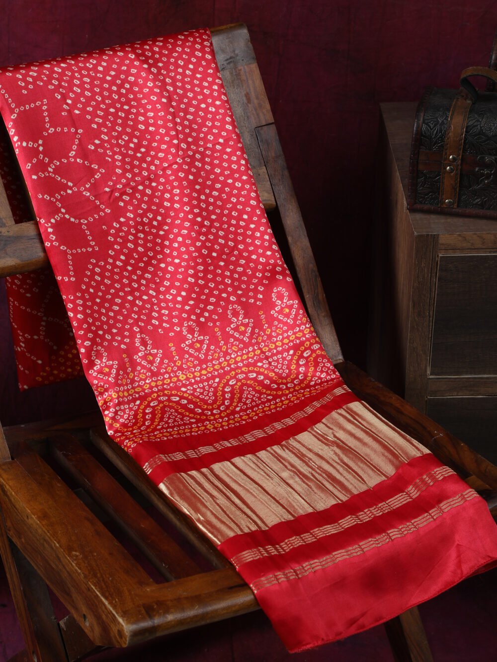 RED SURYAMUKHI BANDHANI PRINT DUPATTA - Image 7