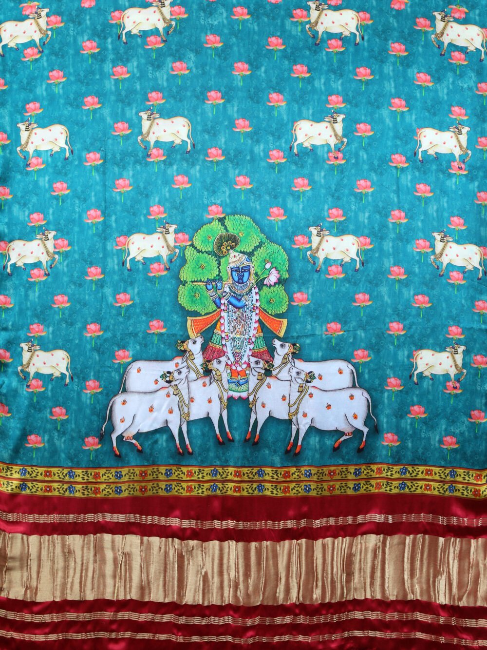 MAROON & BLUE SHRINATHIJI PICHWAI PRINT DUPATTA - Image 3