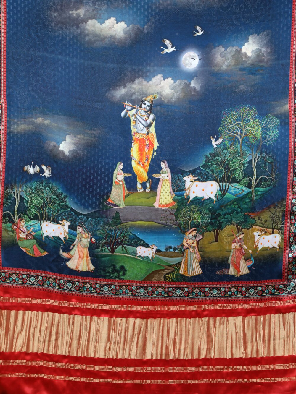 RED & BLUE PICHWAI PRINT RADHA  KRISHNA DUPATTA - Image 4