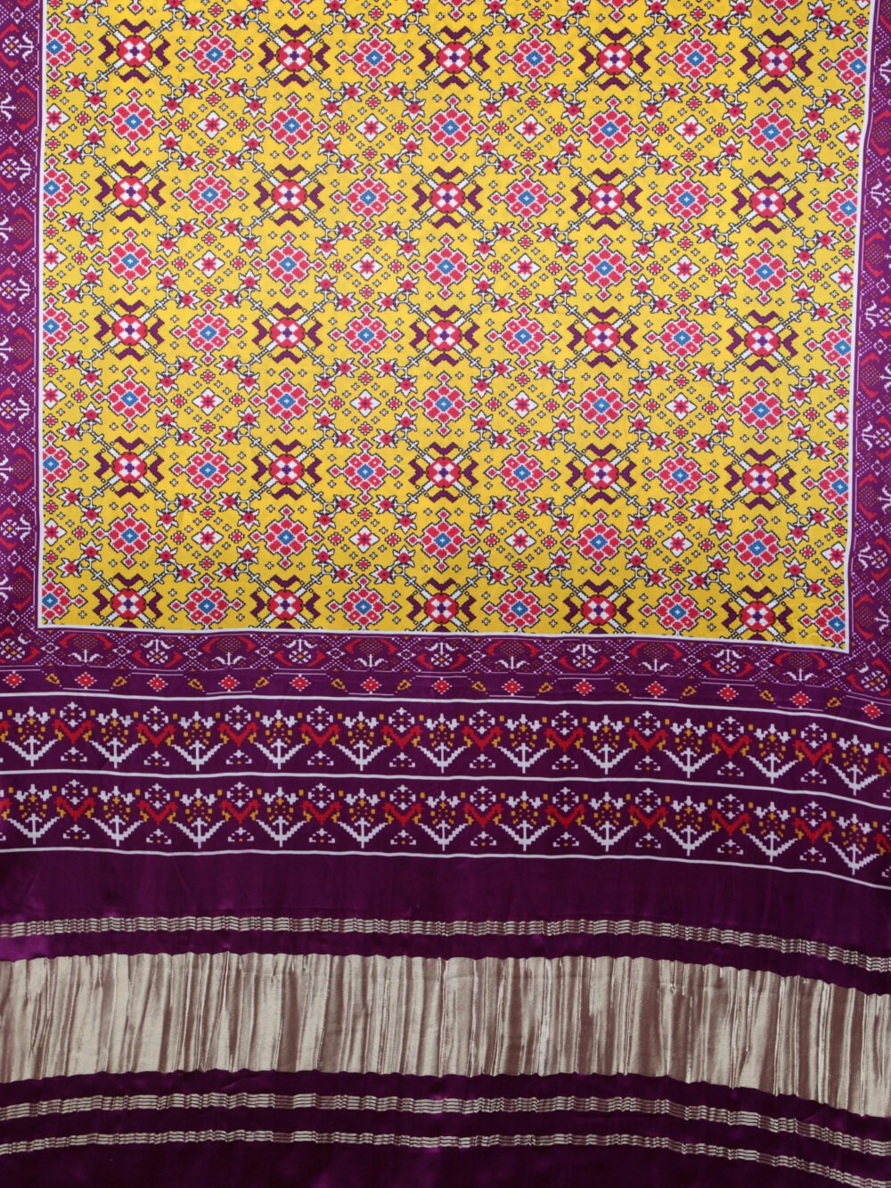PURPLE & YELLOW IKKAT PATOLA PRINT DUPATTA - Image 3
