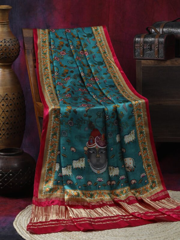 Rani & Blue Pichwai With Kalamkari Dupatta