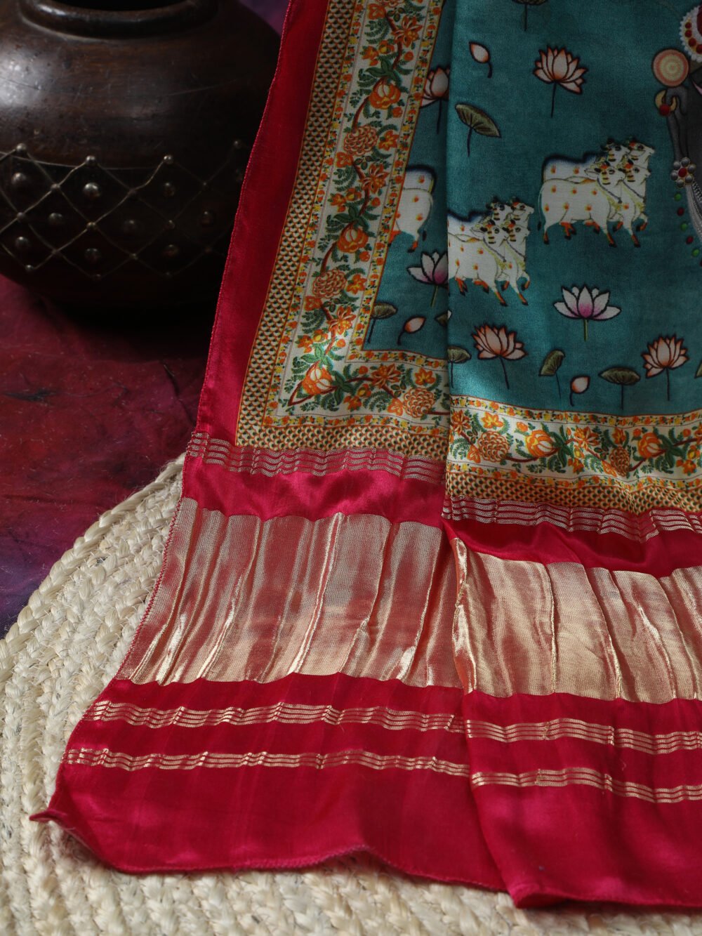 Rani & Blue Pichwai With Kalamkari Dupatta - Image 6
