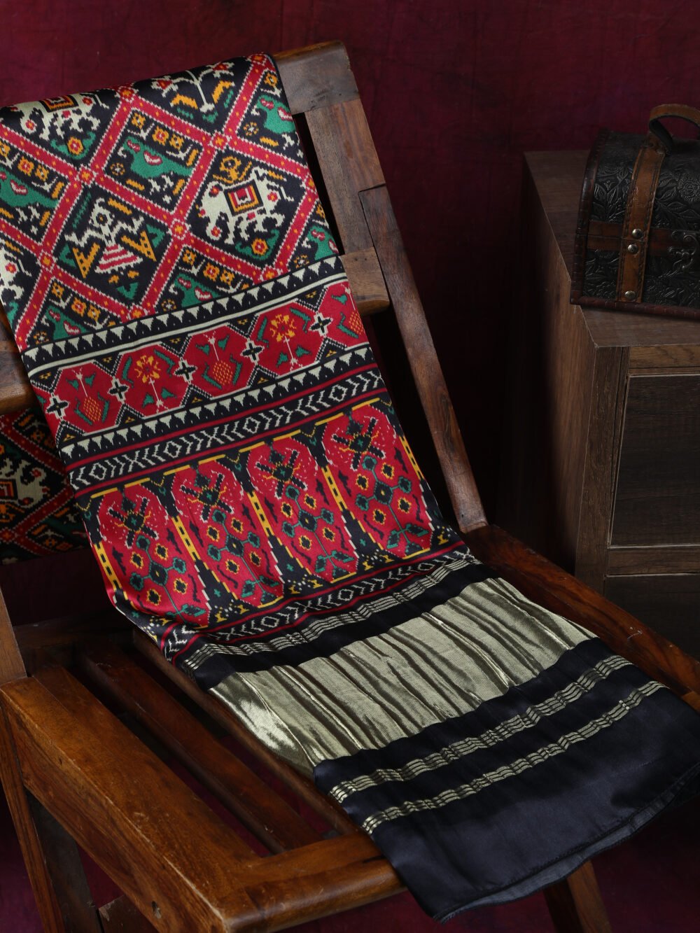 BLACK&RED PATOLA PRINT DUPATTA IN MODAL SILK - Image 6