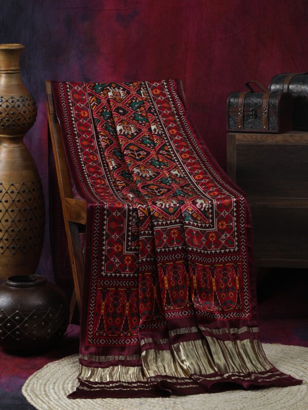 COFFE MAROON PATOLA IKKAT PRINT DUPATTA IN MODAL SILK