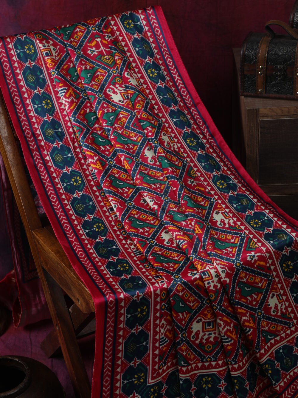 RANI & BLUE PATOLA IKKAT PRINT DUPATTA IN MODAL SILK - Image 8