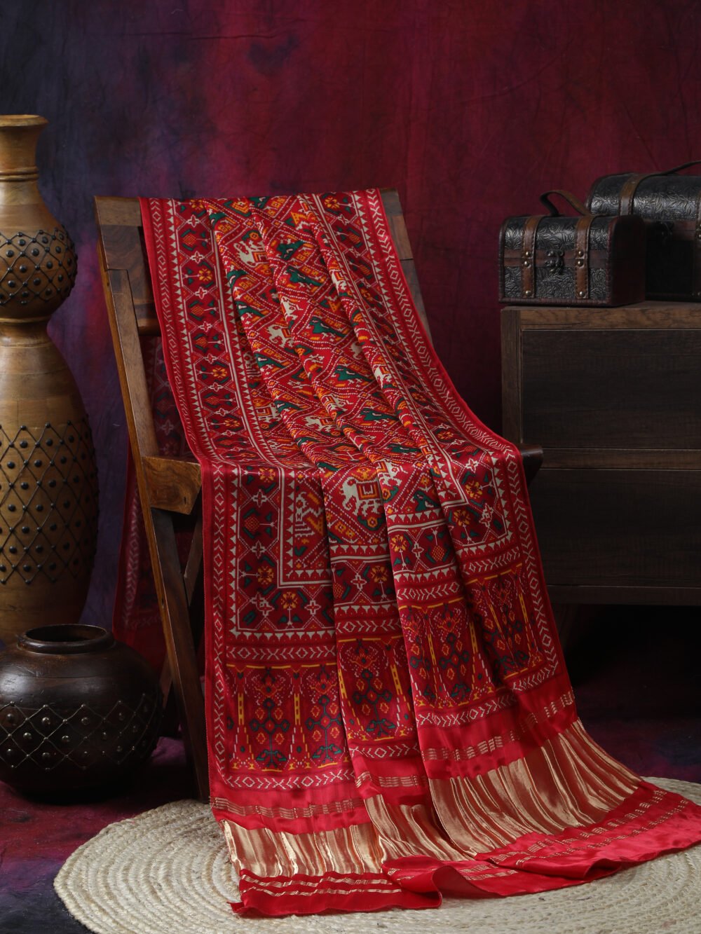 RED PATOLA IKKAT PRINT DUPATTA IN MODAL SILK