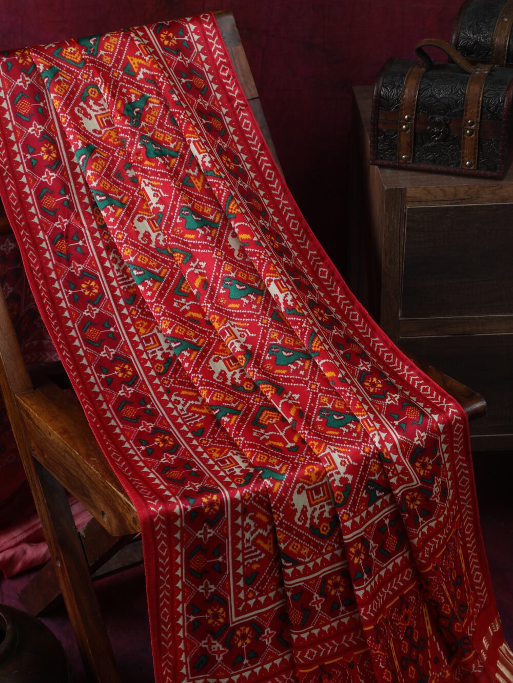 RED PATOLA IKKAT PRINT DUPATTA IN MODAL SILK - Image 3