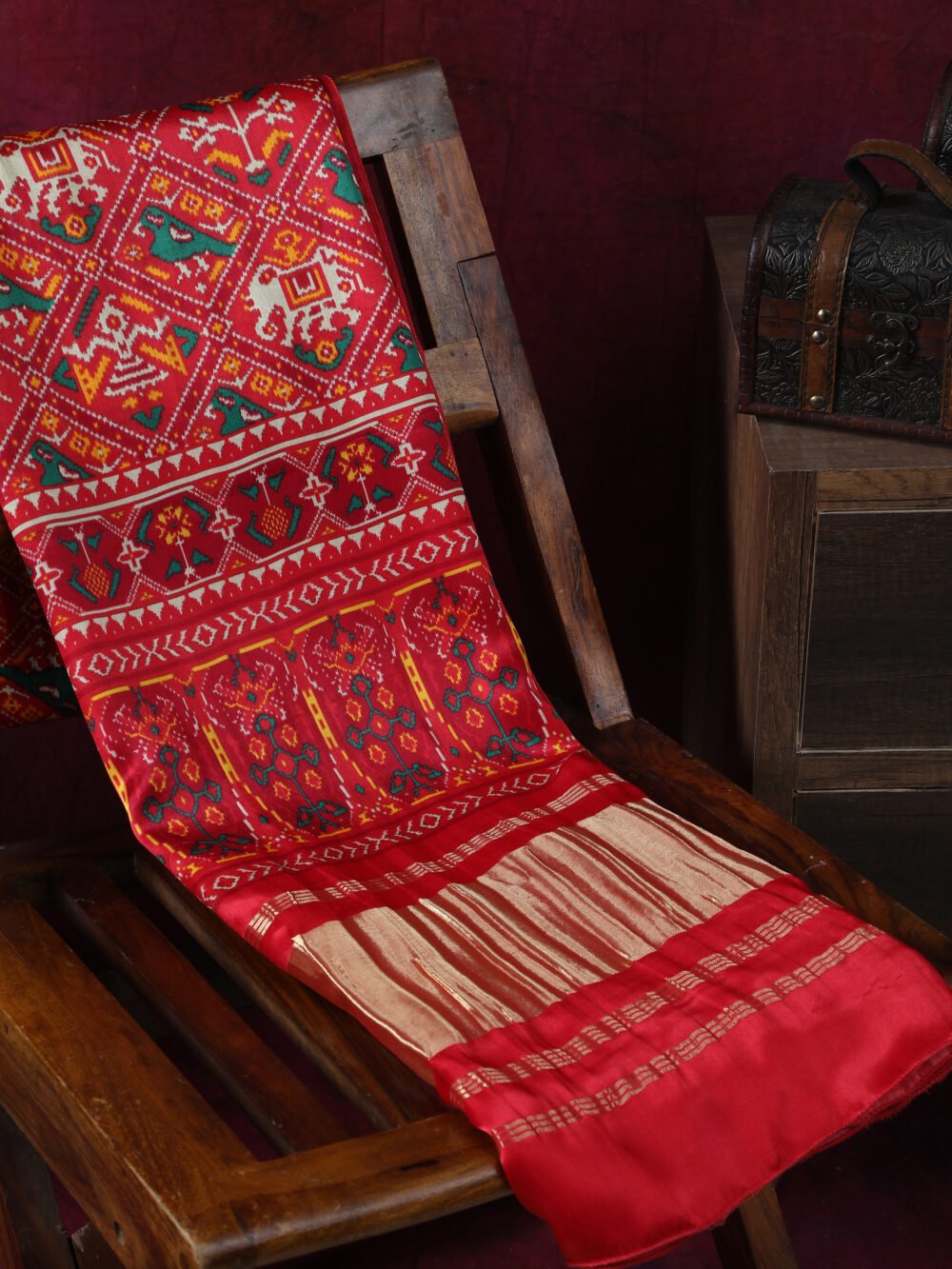 RED PATOLA IKKAT PRINT DUPATTA IN MODAL SILK - Image 7