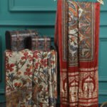 RUST&GREY KALAMKARI PRINT SAREE WITH HATHI BANARASI PALLU SAREE