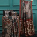 RUST KALAMKARI PRINT SAREE WITH HATHI BANARASI PALLU SAREE