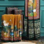 GREEN&YELLOW PICHWAI RADHA KRISHNA PRINT SAREE WITH HATHI BANARASI PALLU SAREE