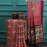 COFEE & MAROON IKKAT SAREE WITH BANARASI PALLU