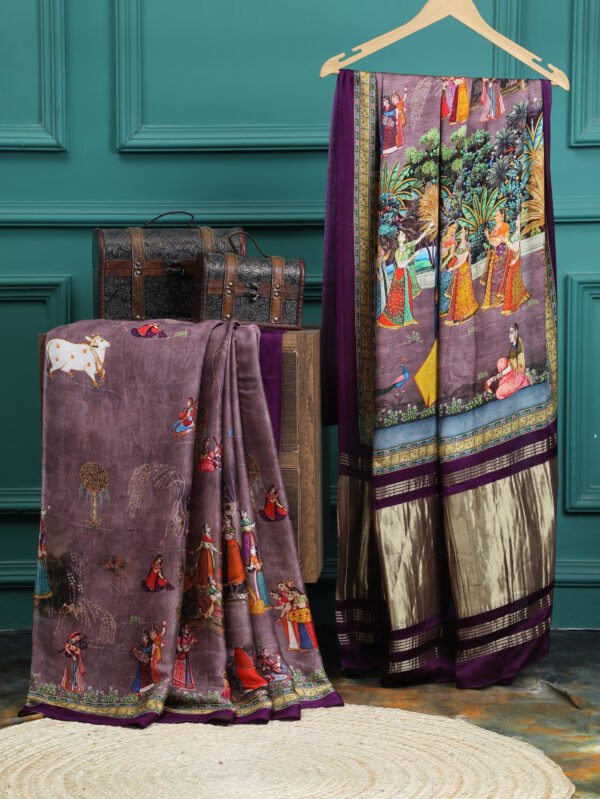 PINK KALAMKARI PRINT SAREE WITH HATHI BANARASI PALLU SAREE