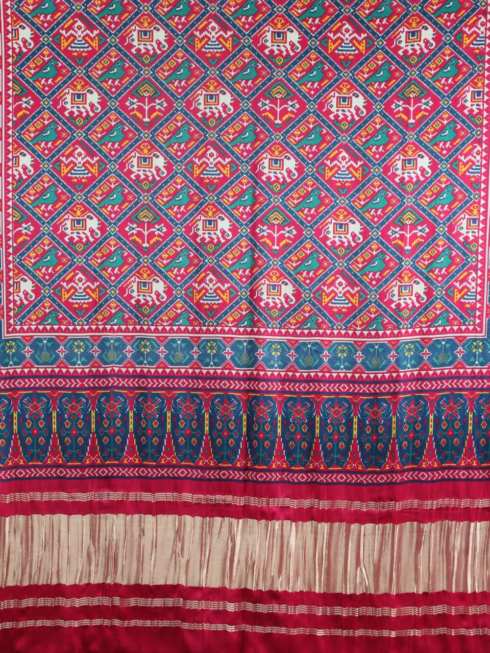 RANI & BLUE PATOLA IKKAT PRINT DUPATTA IN MODAL SILK - Image 4