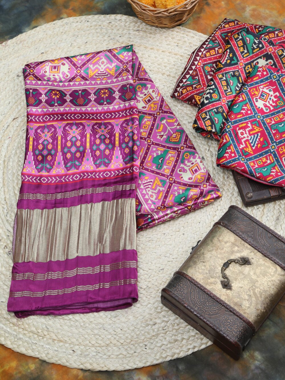 RED PATOLA IKKAT PRINT DUPATTA IN MODAL SILK - Image 2