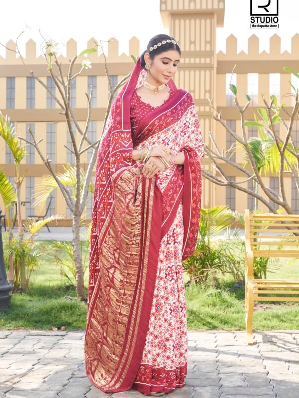 MAROON IKKAT PATOLA PRINT SAREE WITH BANARASI TISSUE PALLU SAREE
