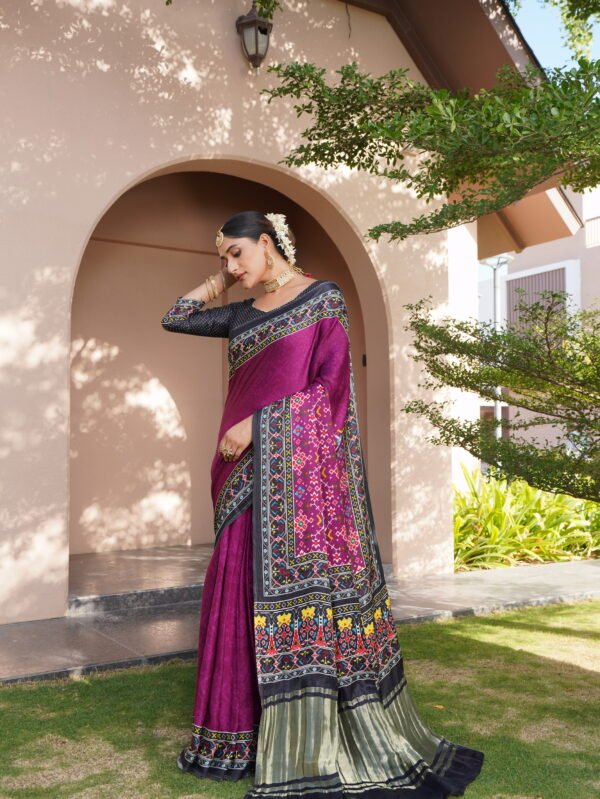 PURPLE & BLACK IKKAT PATOLA PRINT SAREE WITH TISSUE PALLU SAREE