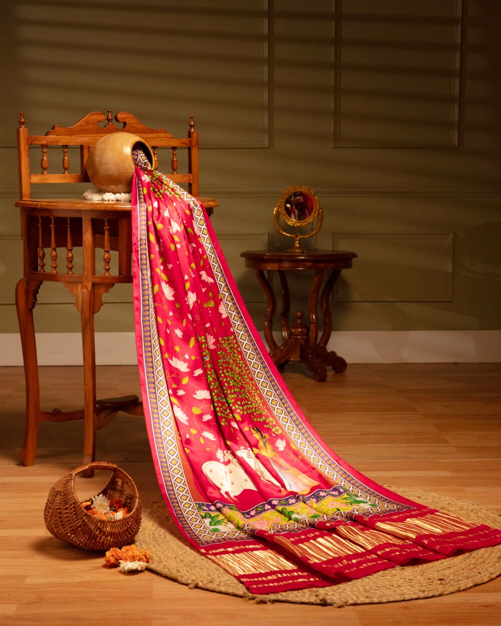 Rani Pichwai With Lotus Print Dupatta