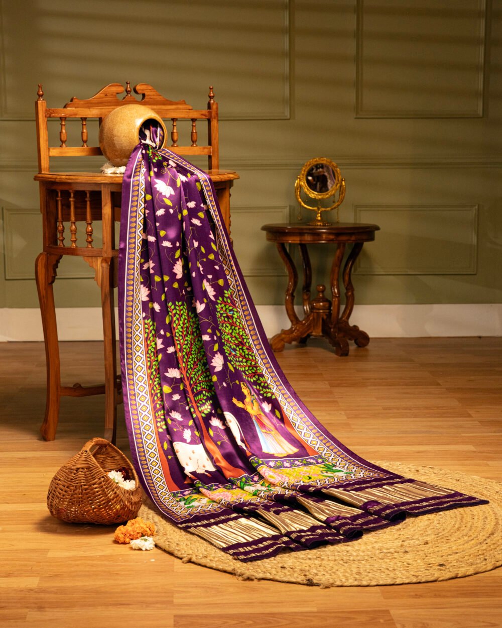 Purple Pichwai With Lotus Print Dupatta