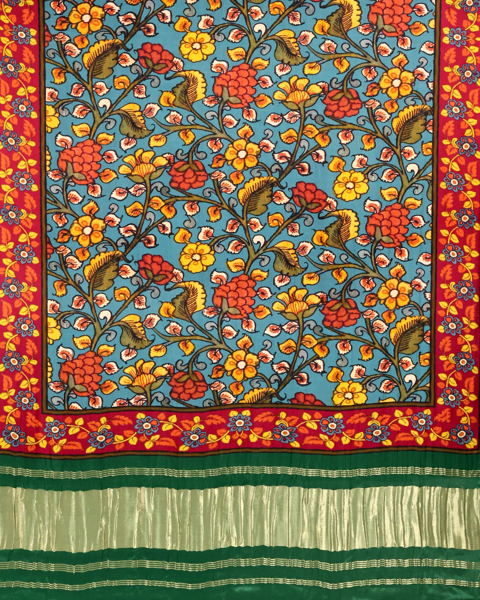 Green Blue Kalamkari Print Dupatta - Image 4