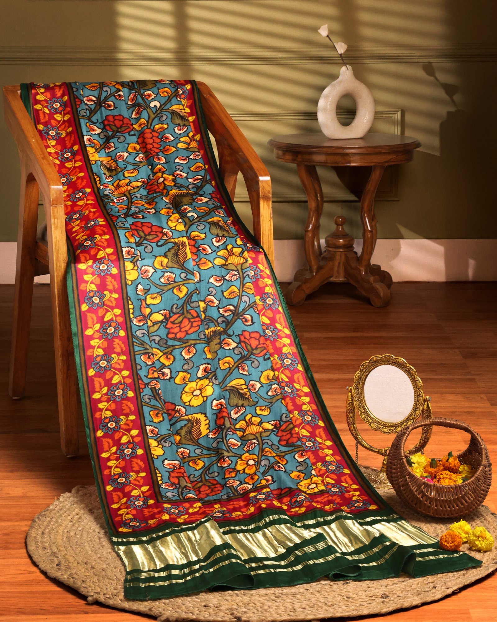 Green Blue Kalamkari Print Dupatta
