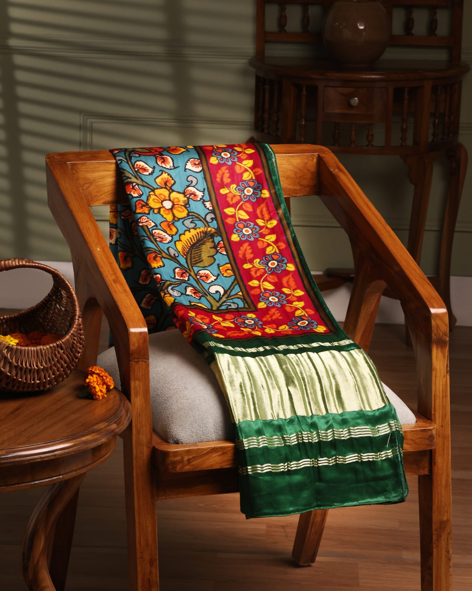 Green Blue Kalamkari Print Dupatta - Image 5